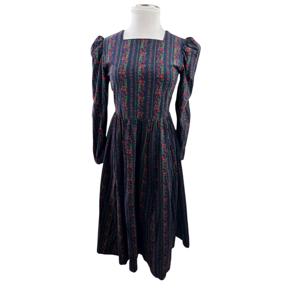 Vintage Laura Ashley Corduroy Square Neck Puff Sleeve Dress Cottagecore Prairie - Picture 4 of 16